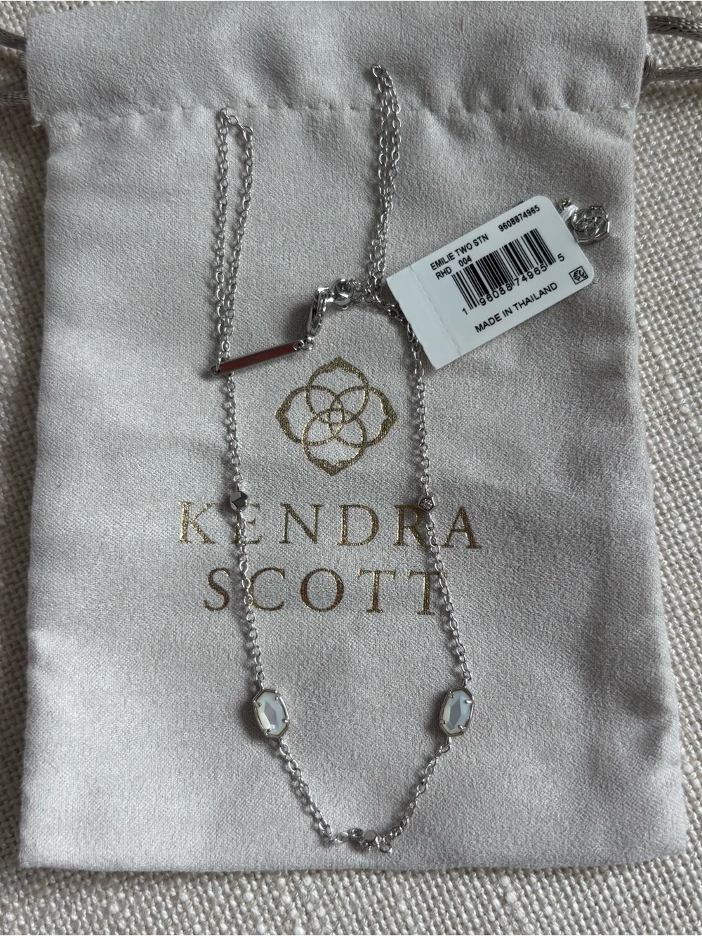 Kendra Scott Silver Emilie 2 Stone strand necklace in Ivory Mother of Pearl